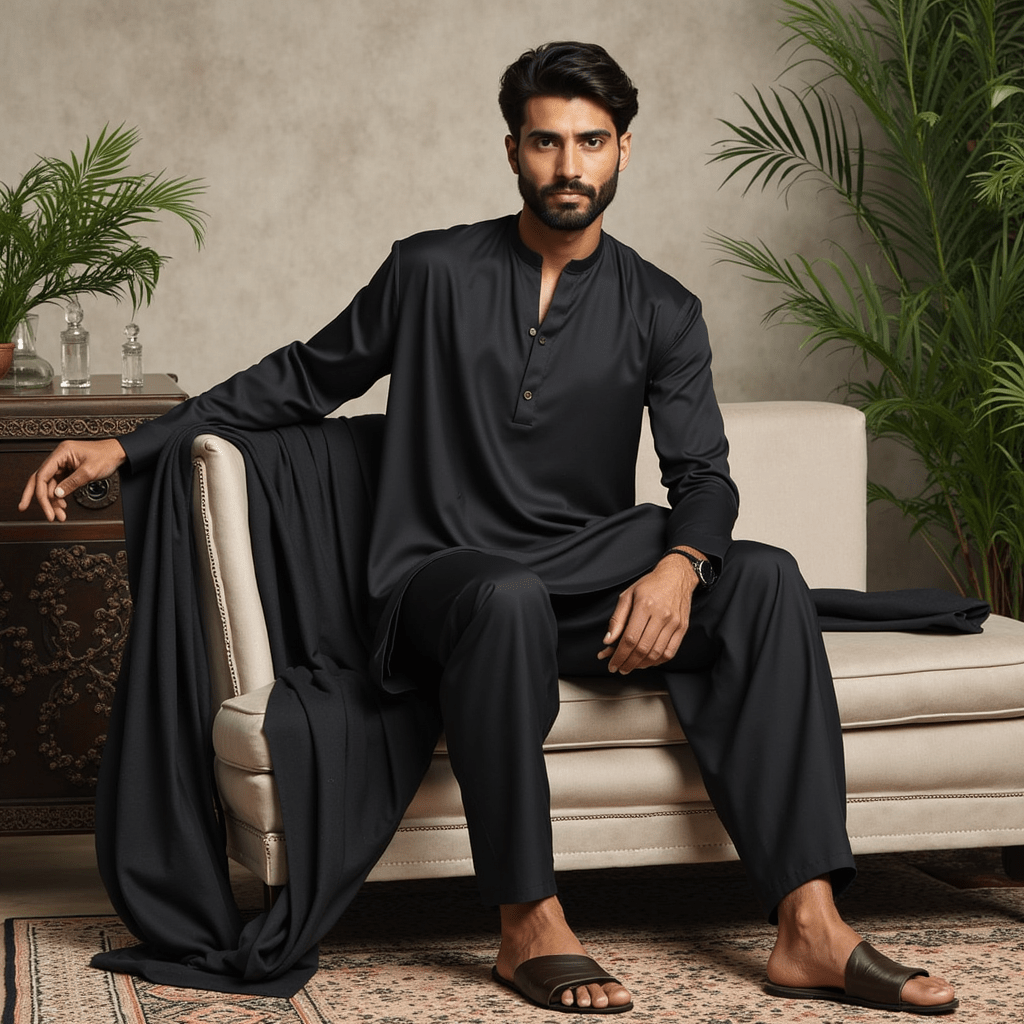 Black Color|All-Season Wash & Wear|4 Meters | Mens Unstitched Collection Price Tag