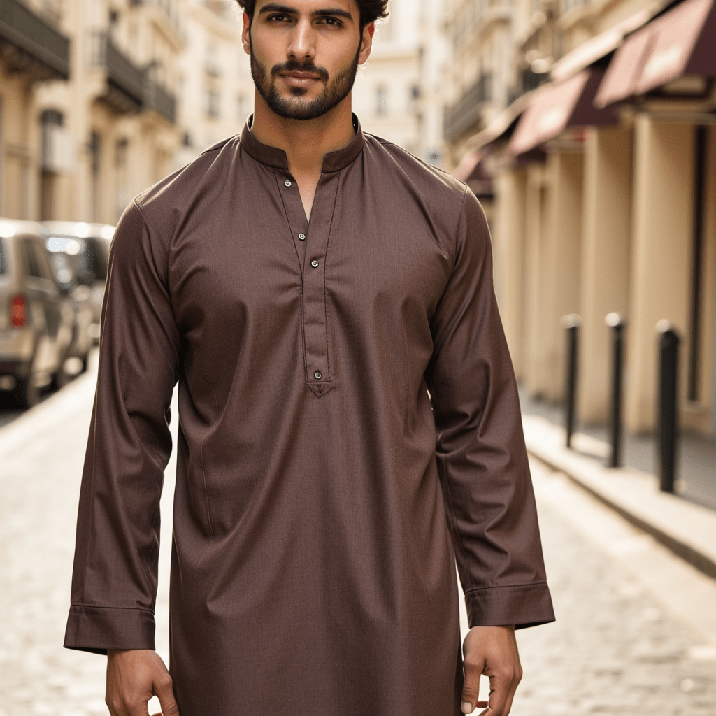 Coffee Color| All-Season Wash & Wear|4 Meters | Mens Unstitched Collection| Price Tag