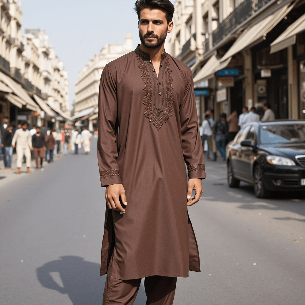 Coffee Color| All-Season Wash & Wear|4 Meters | Mens Unstitched Collection| Price Tag